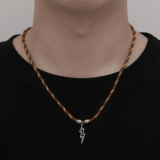 Trendy Men's Literary Men's Stainless Steel Lightning Handwoven Brown Short Necklace Necklace Sweater Chain