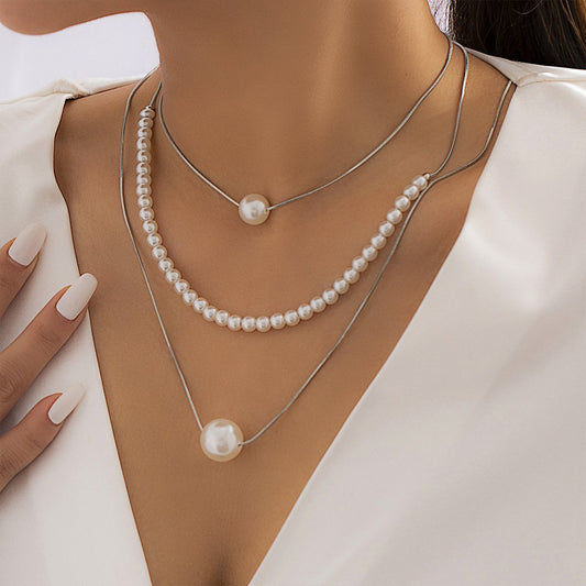Jewelry sweet and cool metal snake bone chain all-match necklace niche design sense retro imitation pearl necklace