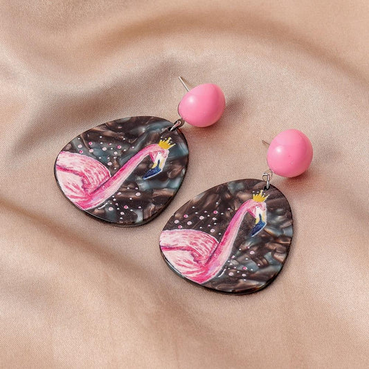 Irregular round earrings niche design flamingo graffiti earrings acrylic sheet accessories