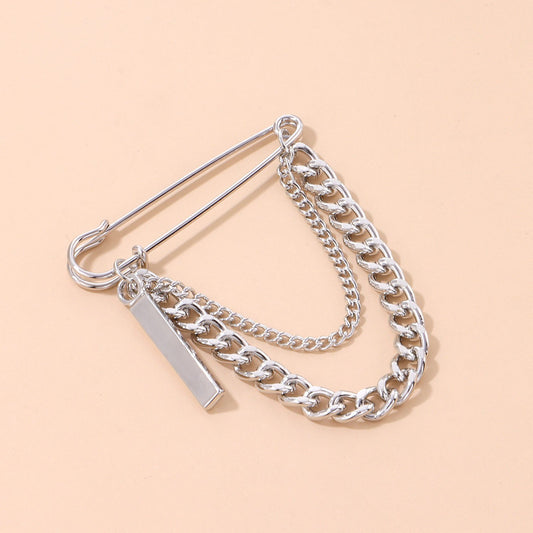 ins Harajuku cool chain pin brooch street fashion metal decoration hip-hop western clothing for men and women