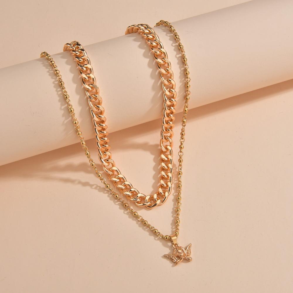 Jewelry Simple Exaggerated Punk Retro Trendy Fashion Butterfly Clavicle Necklace Fashion Double Layer