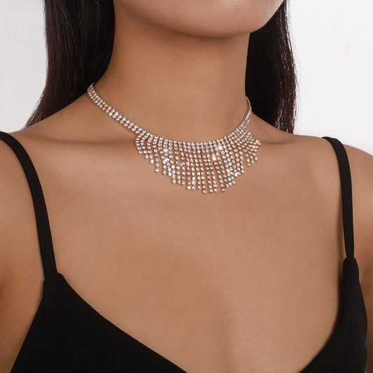 N1553 Claw Chain Tassel Necklace Night Shining Rhinestone Geometric Necklace Exaggerated Vintage Necklace