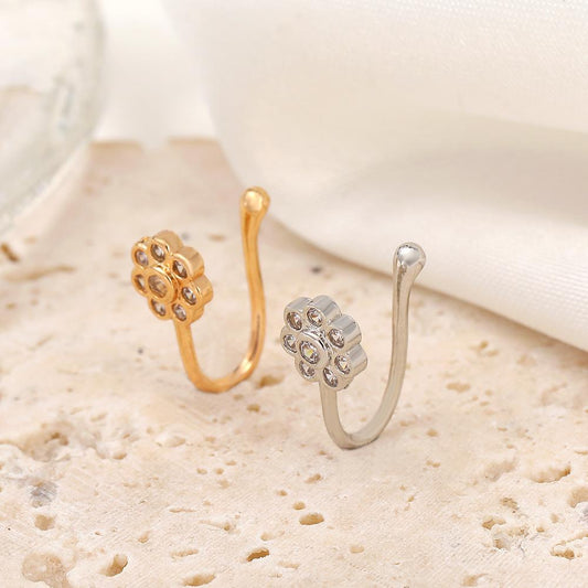 Flower zircon nose ring metal U-shaped micro-inlaid non-piercing nose nail simple piercing jewelry