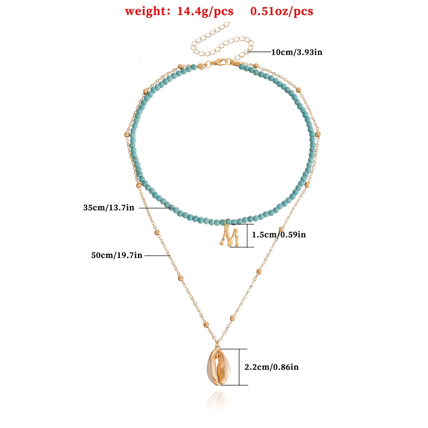 Jewelry fashion double-layer turquoise necklace shell pendant necklace female ins letter M necklace