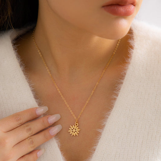 Jewelry French minimalist design sense chain metal pendant cold snowflake pendant necklace