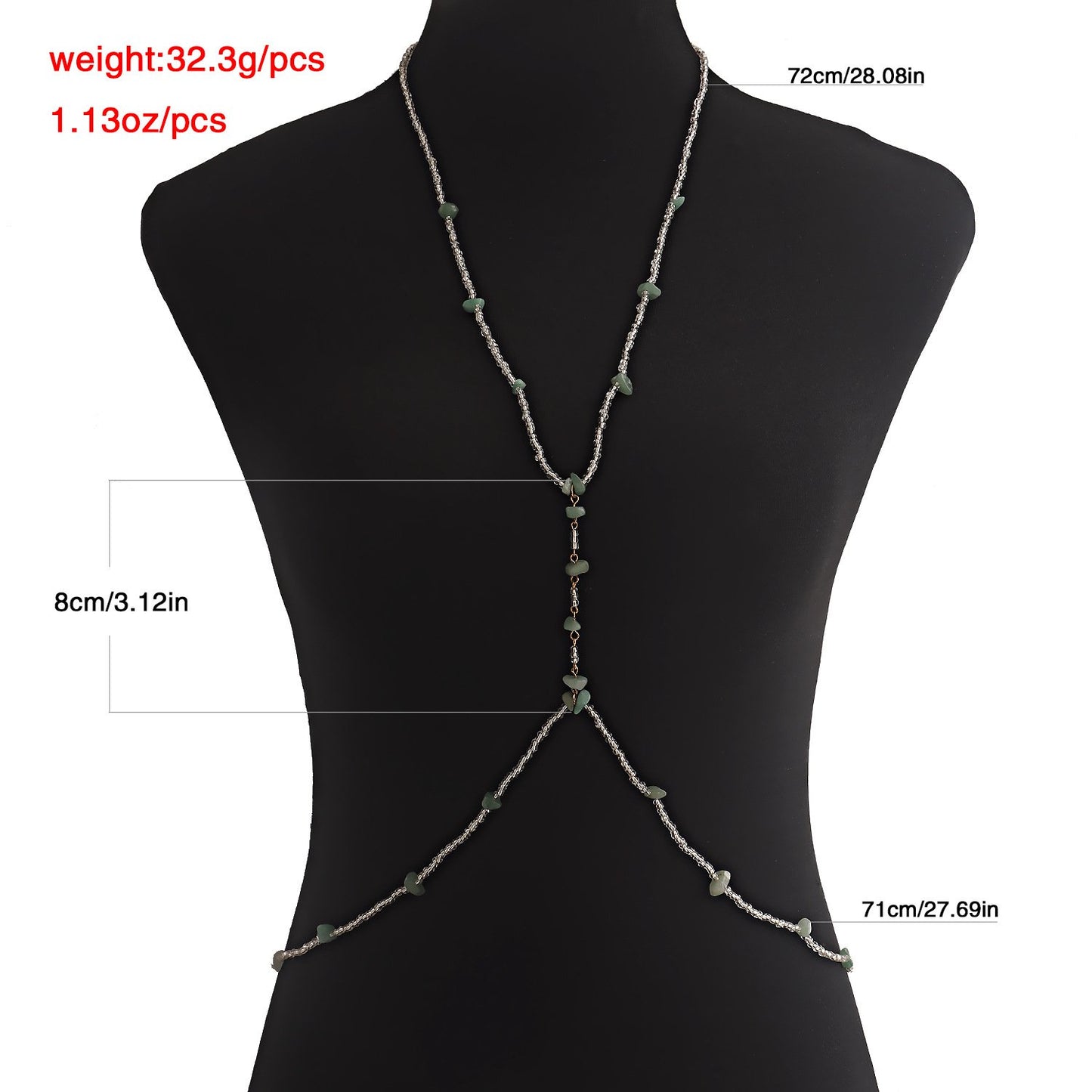 Bohemia transparent white rice beads natural crushed stone beaded body chain jewelry waistchain