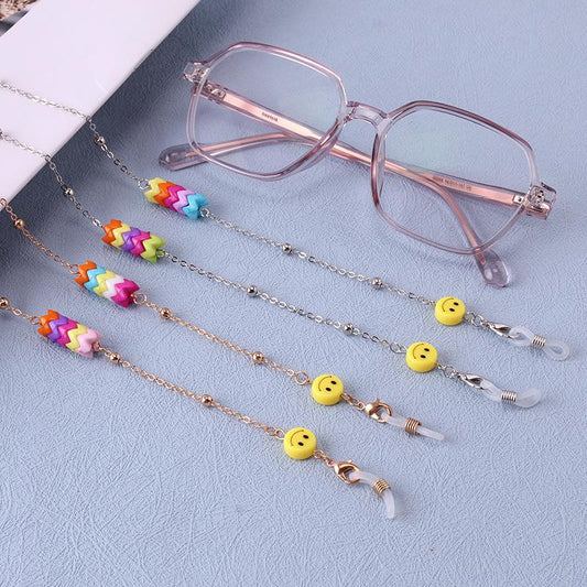 Retro Geometric Smiley Glasses Chain Versatile Smiley Necklace Girls Cute Colorful Necklace