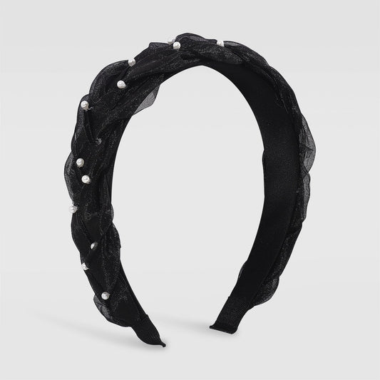 F4242 Internet celebrity sand headband imitation pearl twist braided French style solid color summer outing headband
