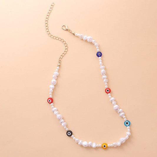 Jewelry Irregular Shaped Pearl Eye Necklace Ladies Short Fashion Devil Eye Necklace