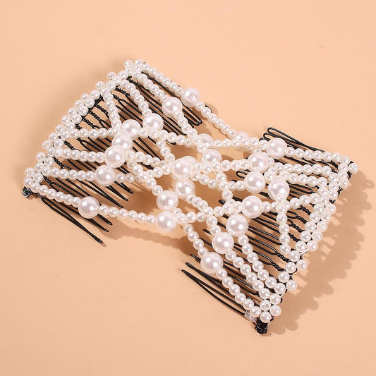 F1322 Creative Elastic Comb Magic Disc Hair Artifact Variety Hair Comb Pearl Bow Hair Clip