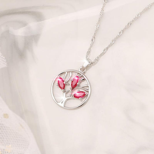 Round Hollow Crystal Lucky Tree Pendant Tree of Life Necklace Versatile Creative Necklace for Women