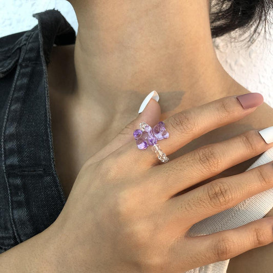 R613 Jewelry Simple Cartoon Cute Bear Ring Funny Rice Beads Fashion Joint Ring