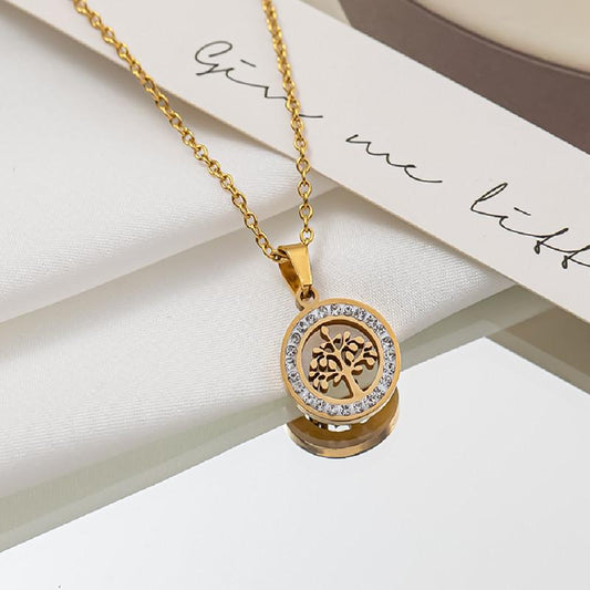 Zircon Tree of Life Necklace Female Pure Handmade Lucky Wealth Tree Clavicle Chain to Send to Friends