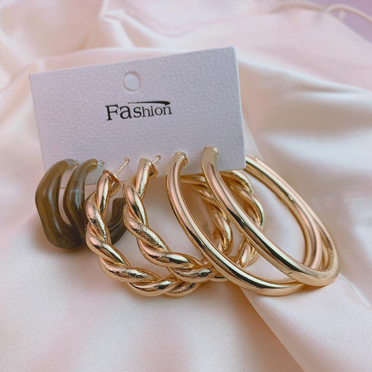 Winter popular golden C-shaped large earring set earrings resin metal tassel temperament women's earrings