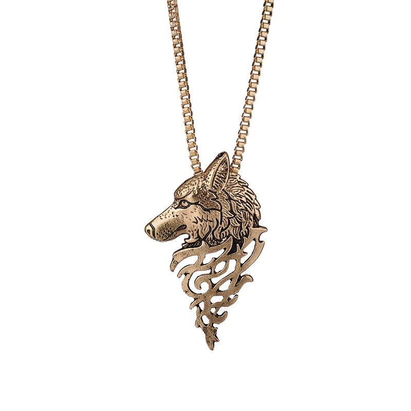 Retro Domineering Wolf Head Necklace Original Fashion Personality Metal Animal Sweater Chain Necklace Can Be Authorized