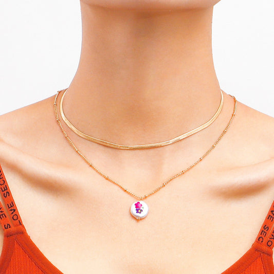 Jewelry Bling Bling Flat Snake Chain Double Layer Necklace Light Luxury Trendy Cool Fashion High-end Design Sense Necklace