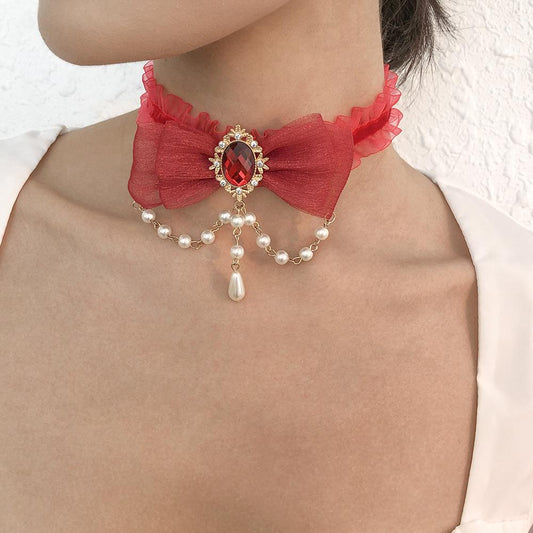 N911 Retro Sand Pendant Necklace Alloy Imitation Pearl Necklace Exaggerated Neck Short Clavicle Chain Women