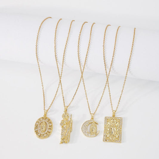 ZN14 Net Red Necklace Creative Zircon Simple Necklace Light Luxury Personality Religious Clavicle Chain Female