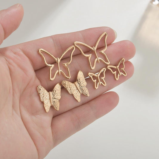 Accessories Fashion 3 Sizes Butterfly Stud Earrings Ins Multi-Piece Set Earrings Jewelry