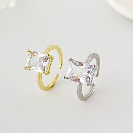 ins square zircon ring female fashion simple temperament metal geometric opening index finger ring trend ring