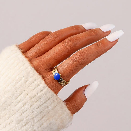 Trendy Fashion Retro Ladies Creative Design Stainless Steel Opening Adjustable Wheat Spike Oil Drop Ring