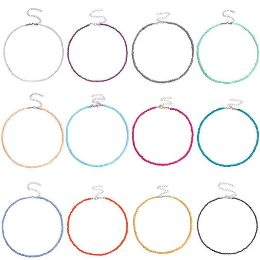 Jewelry Ladies Rice Bead Necklace Bohemian Short Solid Color Choker Necklace
