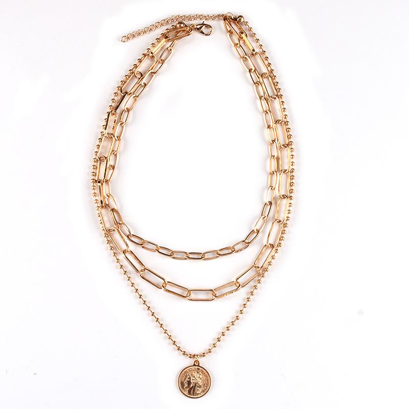Temperament Metal Lamination Exaggerated Retro Portrait Coin Jewelry Trendy Temperament Hip Hop Metal Chain Clavicle Necklace