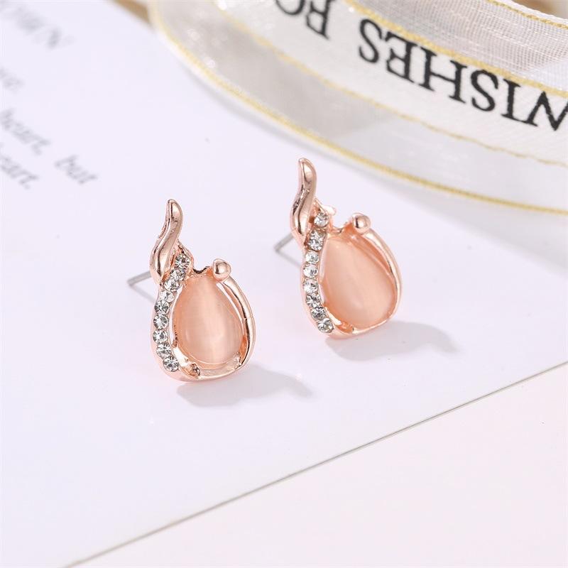 Jewelry Set Small Fresh Crystal Opal Bridal Set Necklace Earrings Simple Two-piece Set