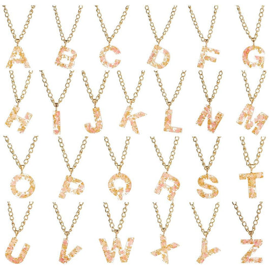 Popular temperament simple transparent resin dried flower pendant ins26 English letters personalized hip-hop necklace