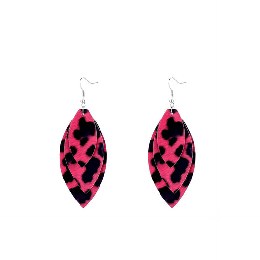 Fashion retro leopard earrings simple double layer pu leather earrings accessories