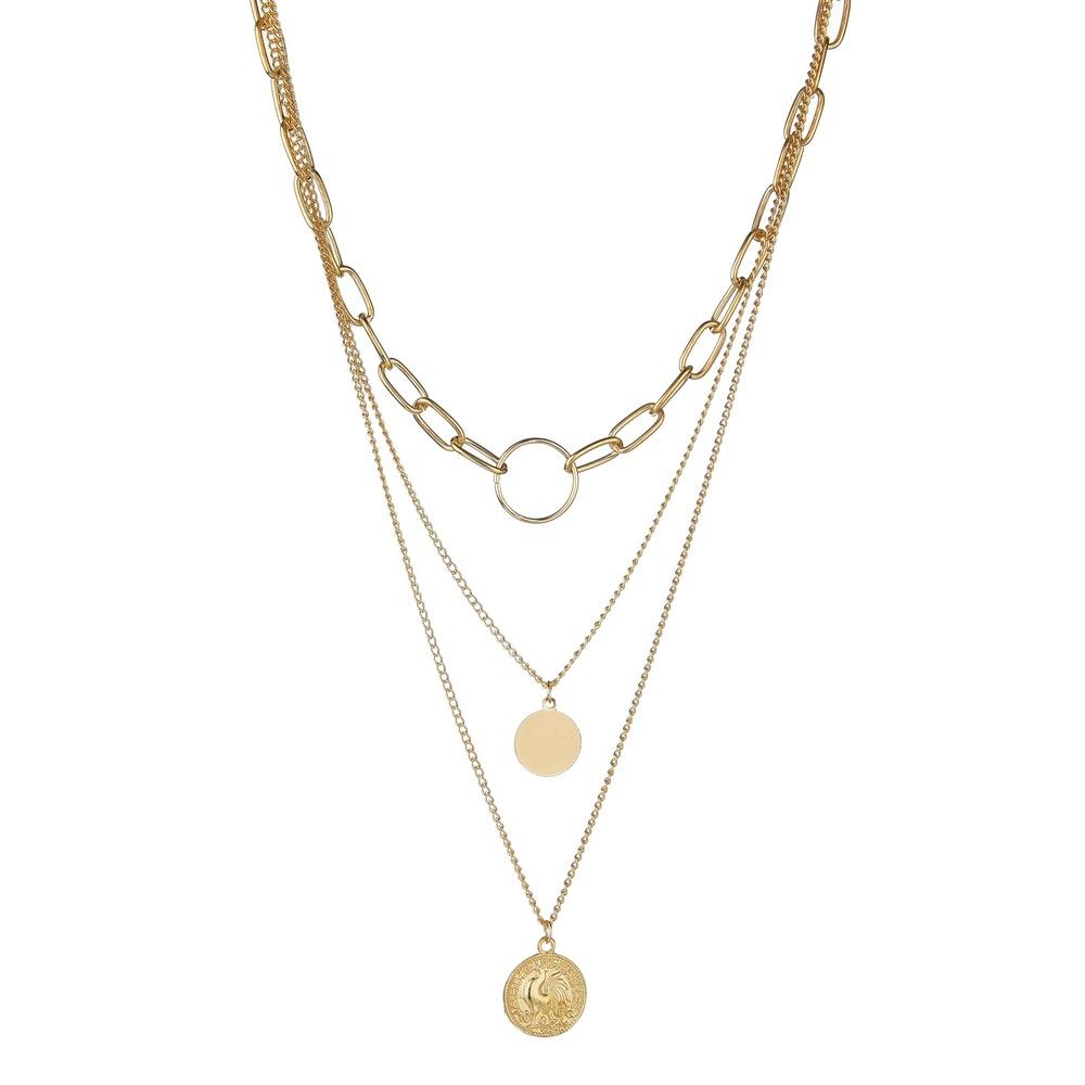Simple multi-layer round iron sheet alloy pendant necklace fashion square line chain necklace collarbone chain