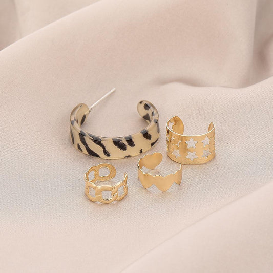 Retro leopard print earrings personalized earrings unique earrings women's five-pointed star ear bone clip niche earrings without ear holes mixed batch