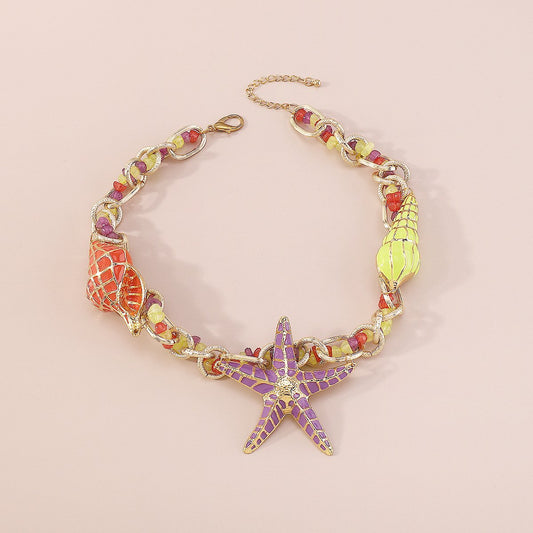 N1774 Leisure vacation necklace ZA type alloy drop oil starfish shell exaggerated beaded necklace female
