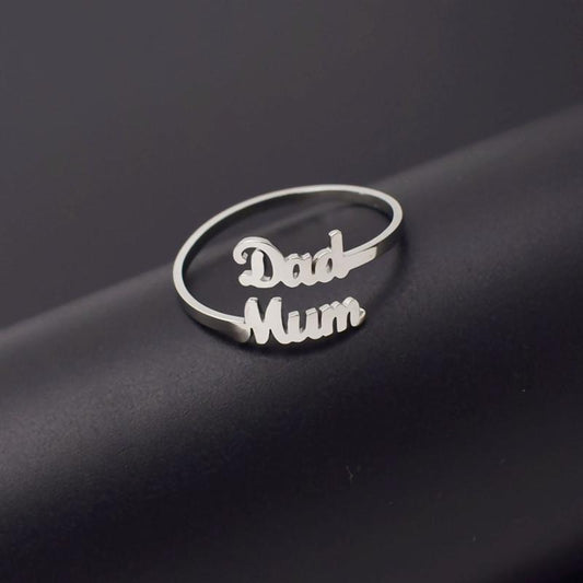 Retro letter DadMum ring female personality simple I love mom and dad ring