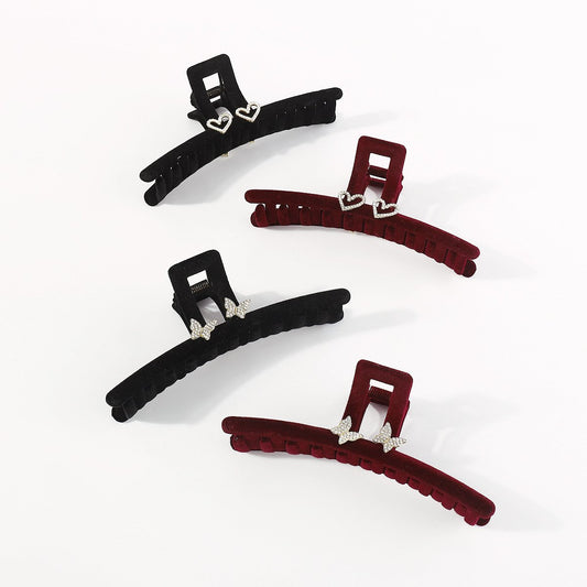 F5227 French elegant retro niche fashion hair clip autumn and winter style velvet love butterfly rhinestone large clip