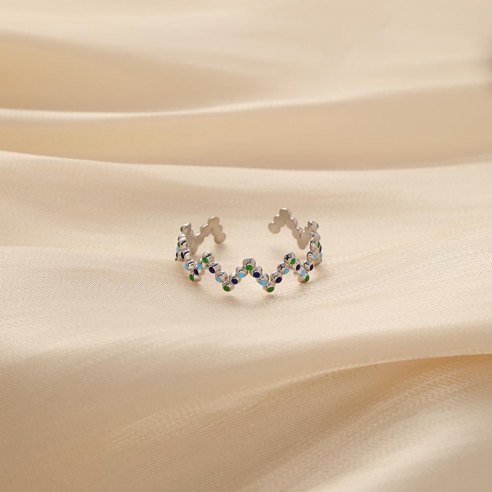 Simple niche design women's stainless steel opening adjustable W line oil dripping ring