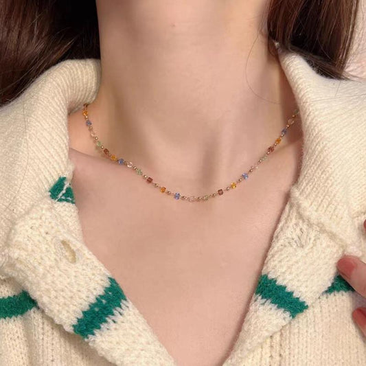 Color crystal beaded necklace female collarbone chain Xia Xiaozhong design sense simple choker necklace female