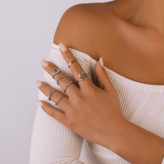 R777 retro old simple geometric joint ring cold creative rhinestone fashion ring set female