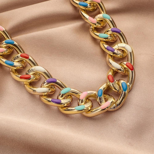 Fashion simple short rainbow aluminum chain sideways chain ins personality creative collarbone single chain necklace female