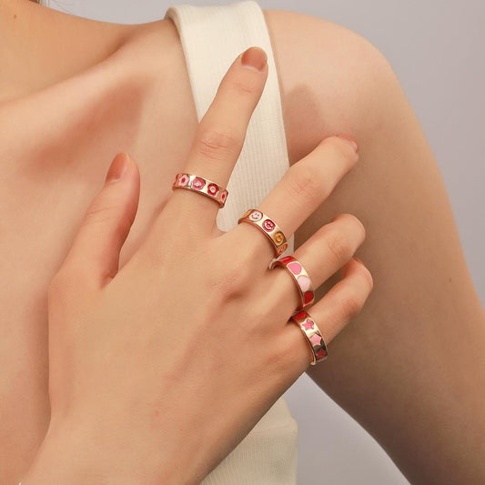 Ins simple cute flower love ring fashion fun smiley face ring metal index finger ring female