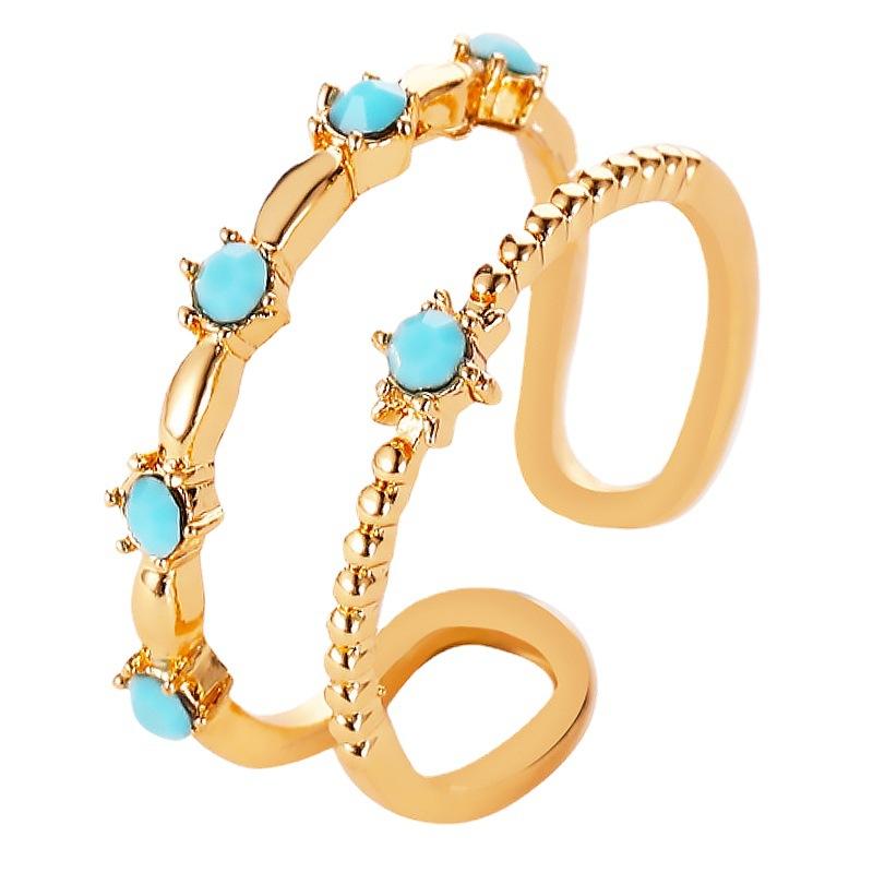 Double-layer hollow ring simple diamond opening adjustable ring female personality u-shaped index finger ring