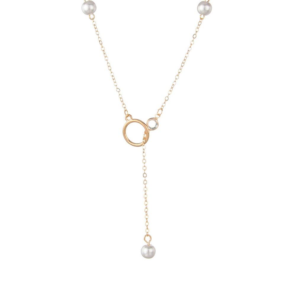Fashion Imitation Pearl Necklace Elegant Temperament Round Iron Ring Pendant Clavicle Chain Necklace Accessories
