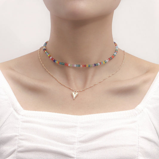 Jewelry y2k colorful transparent crystal beads love double-layer necklace female collarbone chain cold necklace