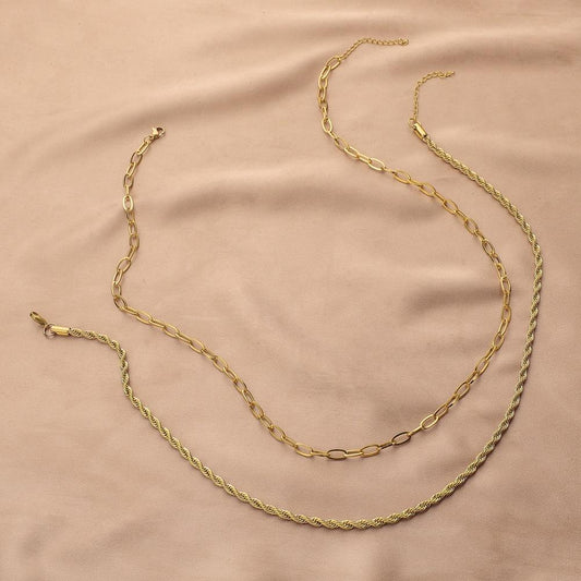 Fashion ins double-layer stainless steel golden twist chain single chain personality simple niche titanium steel necklace men