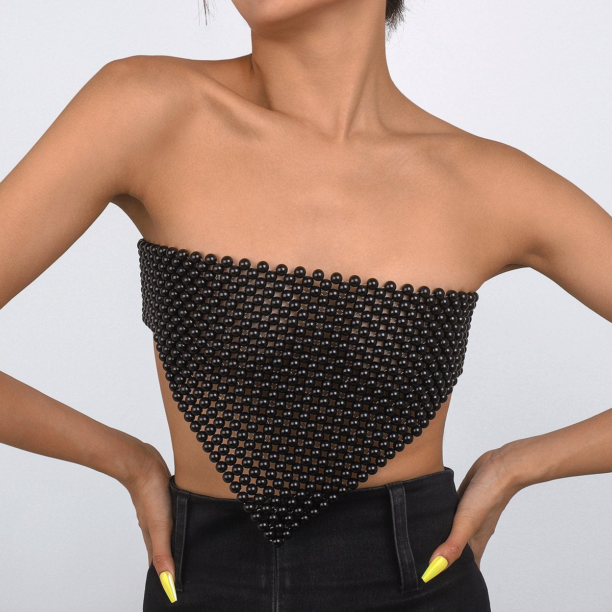 C413 Sexy pearl strap pectoral personality sweet cool hot girl party exaggerated bikini body chain