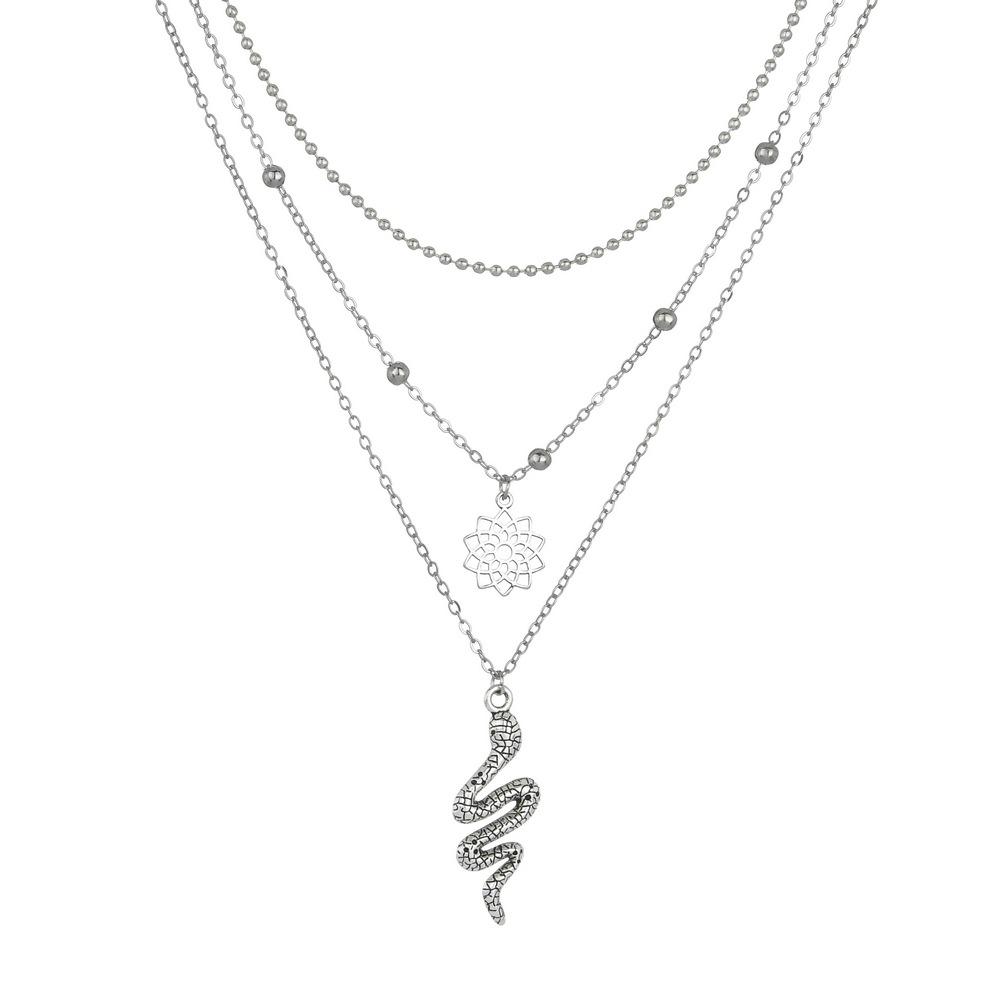 Fashion Vintage Alloy Lotus Snake Necklace Multilayer Pendant Necklace Ladies Accessories
