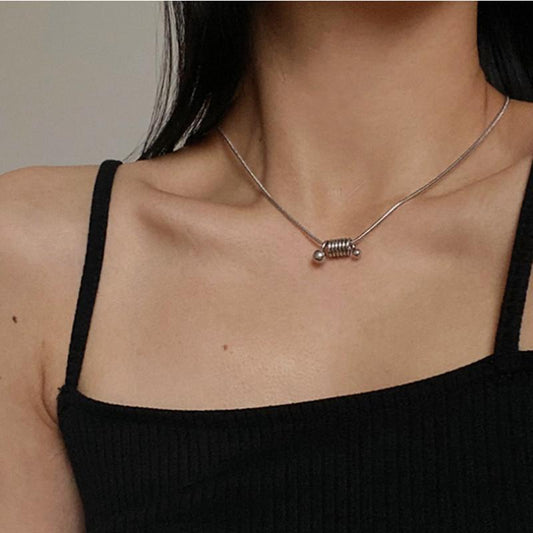 Simple and cold design geometric spring necklace female fashion personality titanium steel necklace female