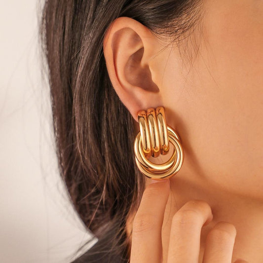 Ear Jewelry Simple Metal Line Circle Double Hoop Earrings Fashion Ladies Earrings