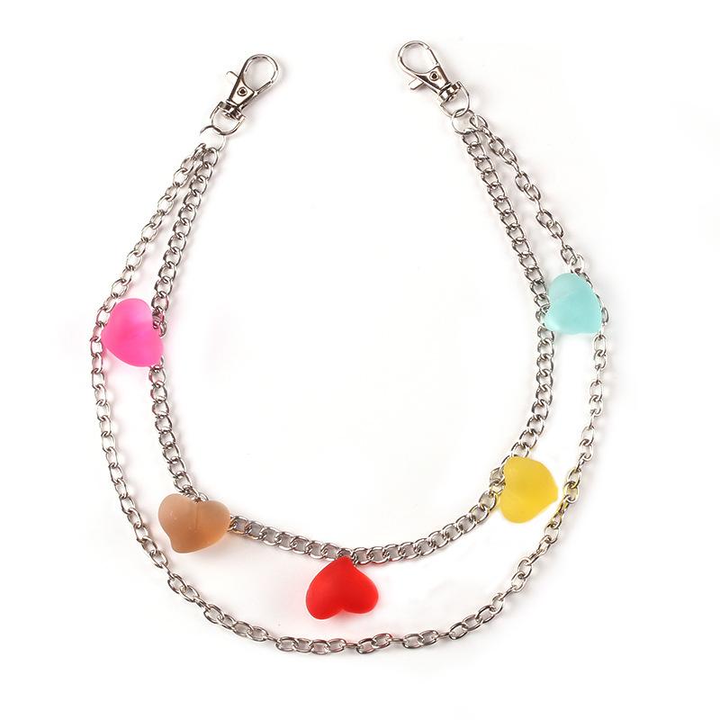 Jewelry bungee disco cool girl trend fashion transparent jelly color peach heart double waist chain pants chain