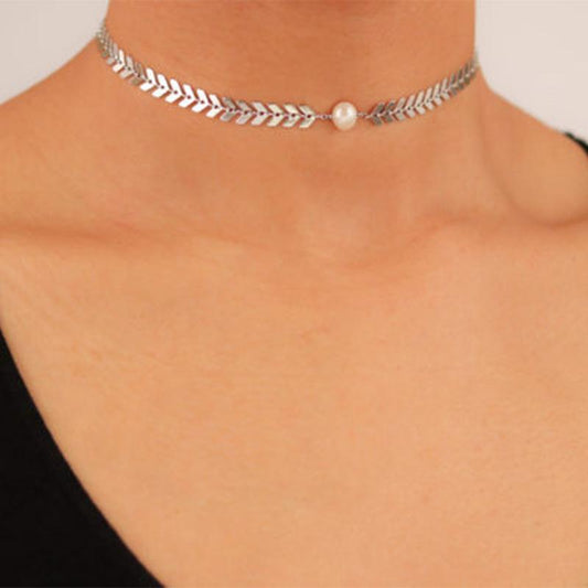 Fashion Personality Aircraft Chain Women Necklace Pearl Clavicle Chain Simple Trend Jewelry
